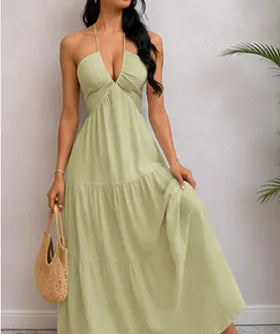 Ivory Halter Tiered Maxi Dress