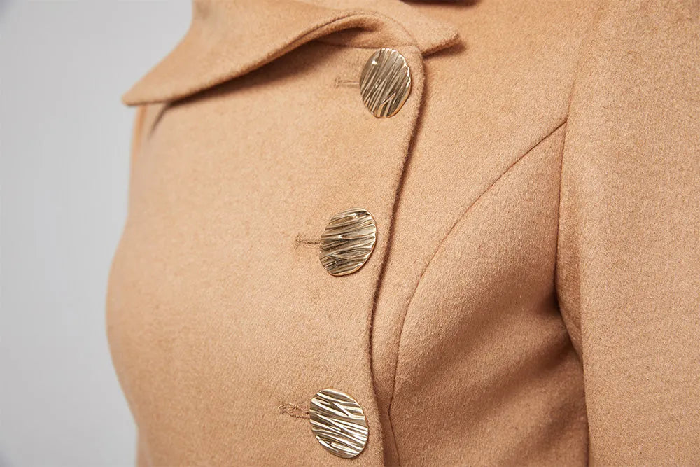 Camel Wool Blend Coat – Handmade Vintage Belted Winter Elegance 2204