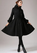 Wool Blend Winter Coat – Vintage Shawl Collar Belted A-Line Jacket 0753