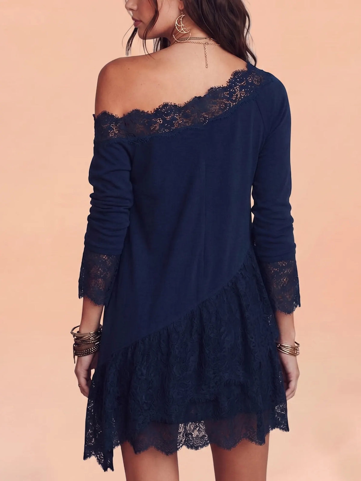 Day Dress — Deep Marine Elegant Chic Bodycon Slip Lace Dress Mini Dress