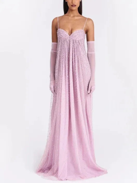 Pink Sequin Tulle Maxi Dress
