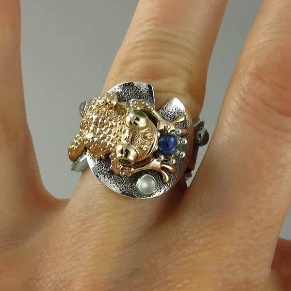 Gold Frog Ring With Gems