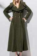 Army Green Wool Coat - Double Breasted, Long Sleeve Winter Elegance 4716