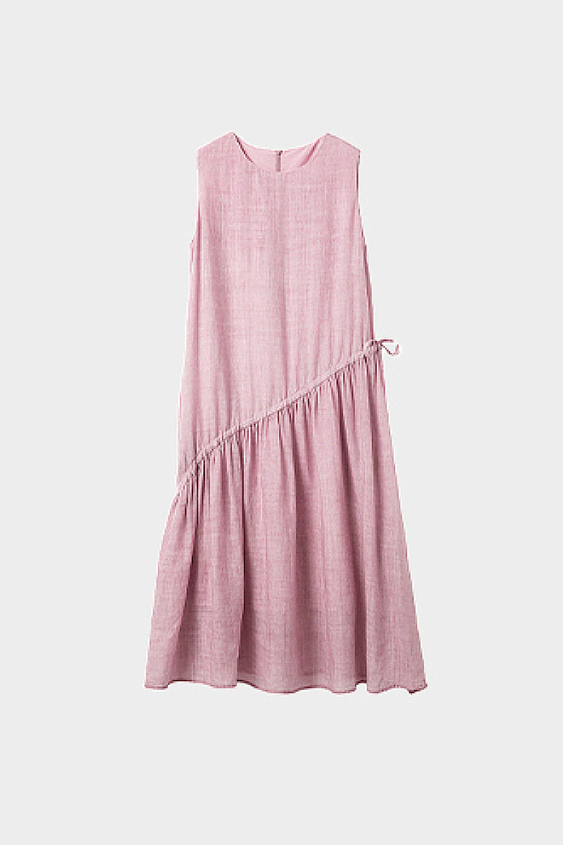 Pink Ramie-Tencel Tiered Swing Beach Tank Midi Dress