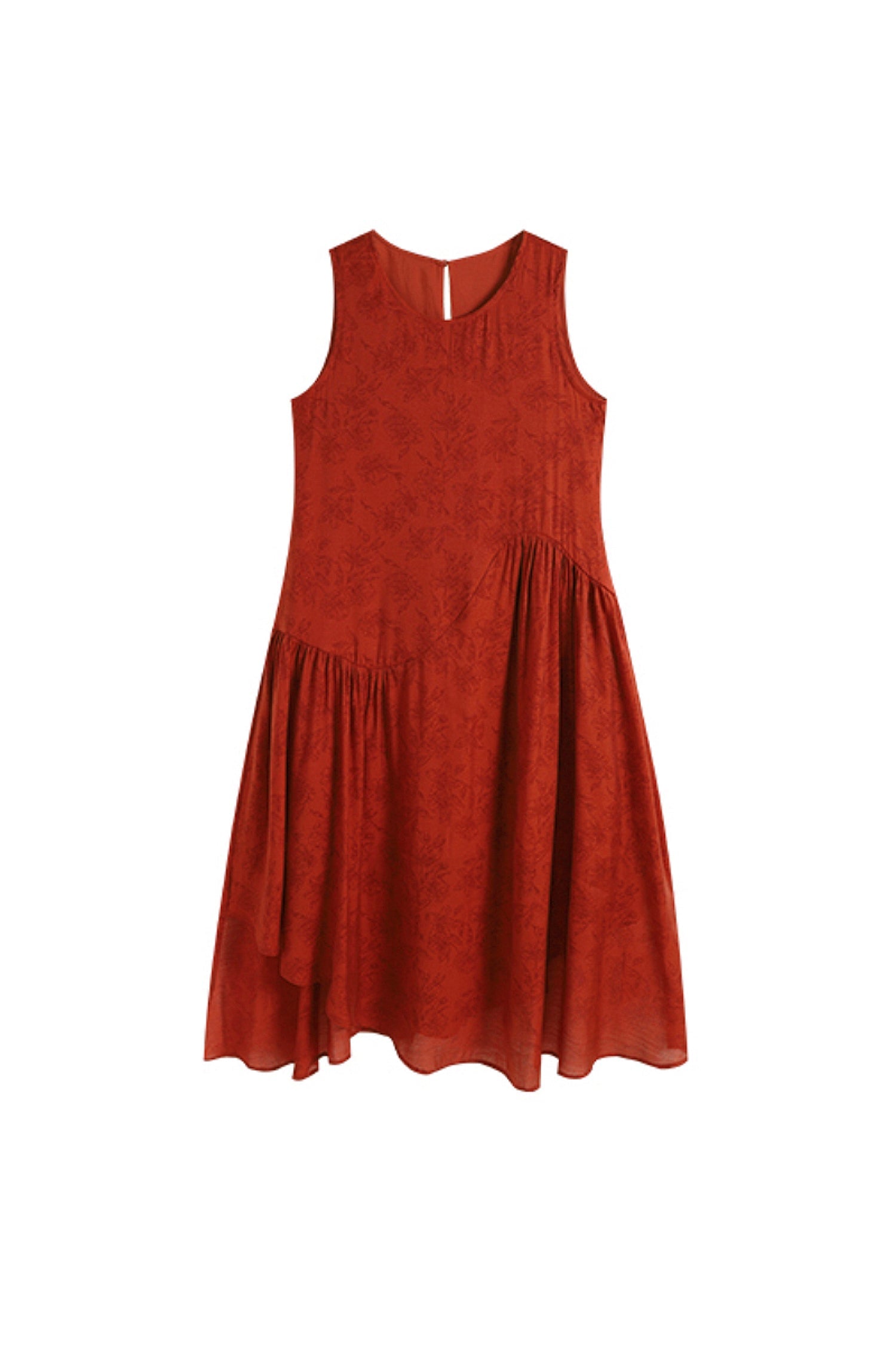 Red Asymmetrical Tiered Sleeveless Maxi Dress with Floral Print