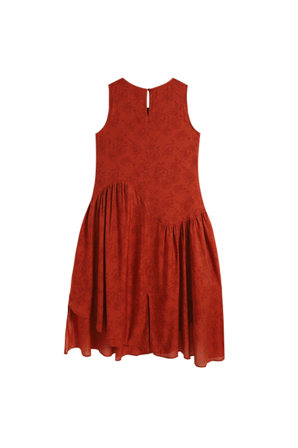 Red Asymmetrical Tiered Sleeveless Maxi Dress with Floral Print
