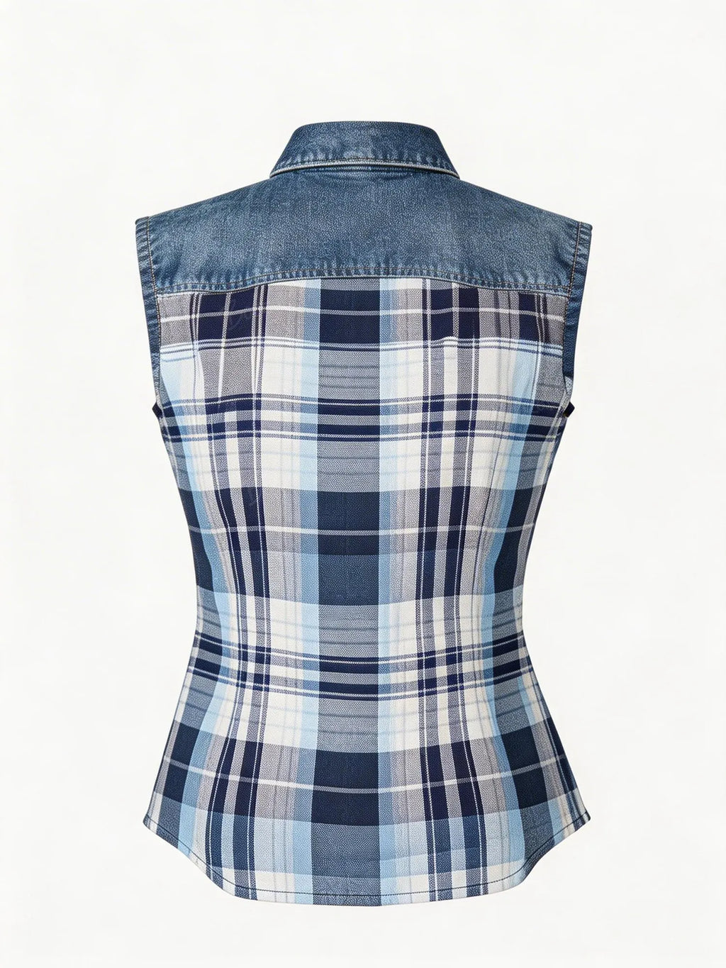 Women's Western Plaid Print Sleeveless Shirt- 100% Cotton