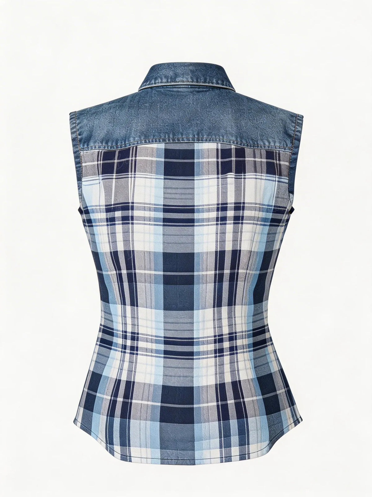 Women's Western Plaid Print Sleeveless Shirt- 100% Cotton