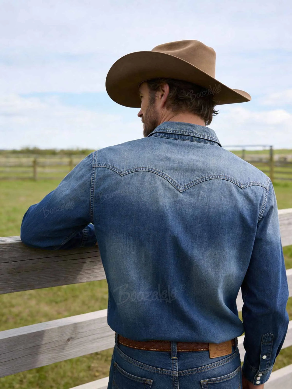 Vintage Pearl-Button, Natural Wash, Slub Cotton Western Cowboy Shirt