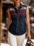 Women'S Western Floral Print Sleeveless Shirt - 100% Cotton
