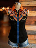 Women'S Western Floral Print Sleeveless Shirt - 100% Cotton