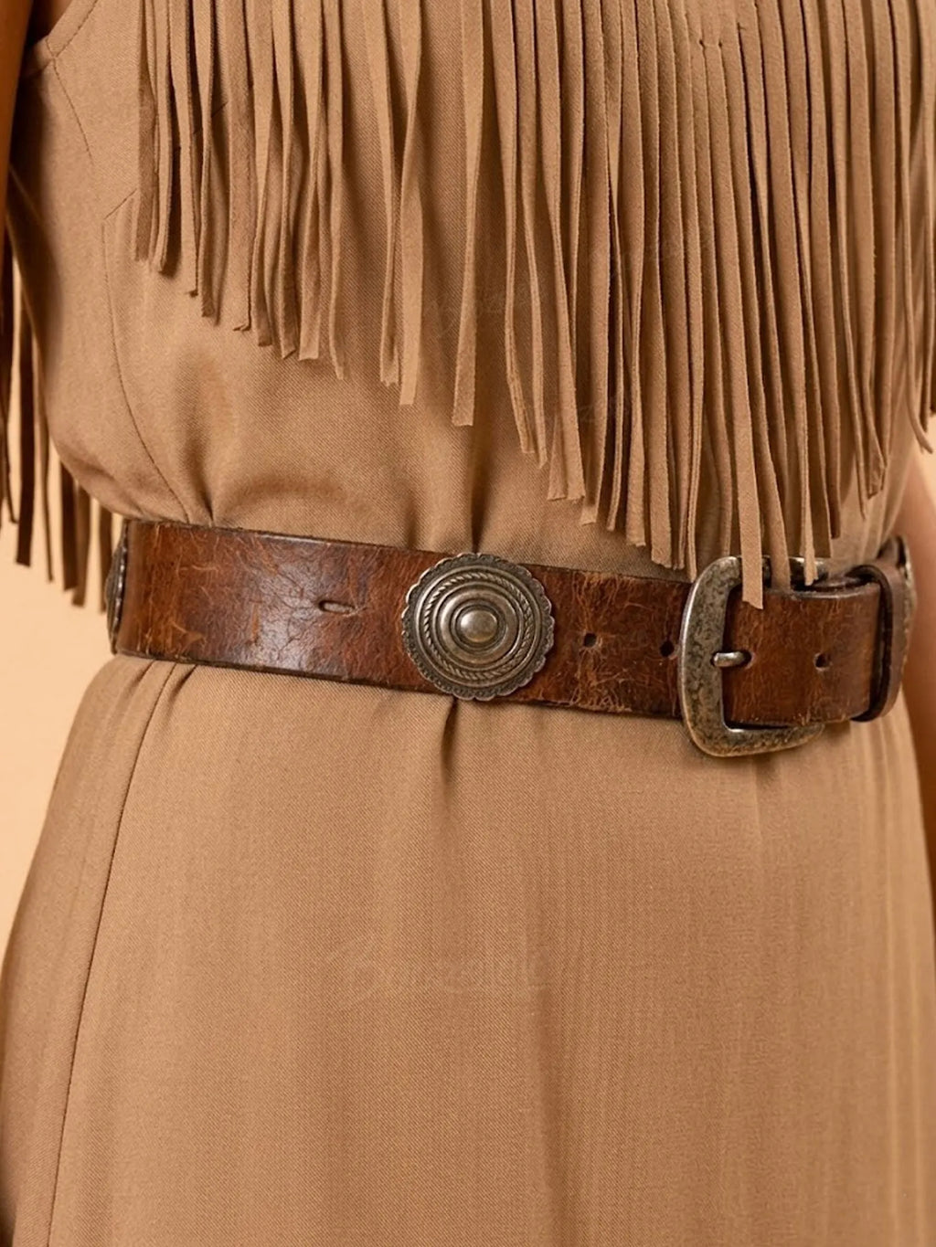 2026 S/S Desert Bloom — Camel V-Neck Fringe Cami Side-Slit Boho Maxi Dress