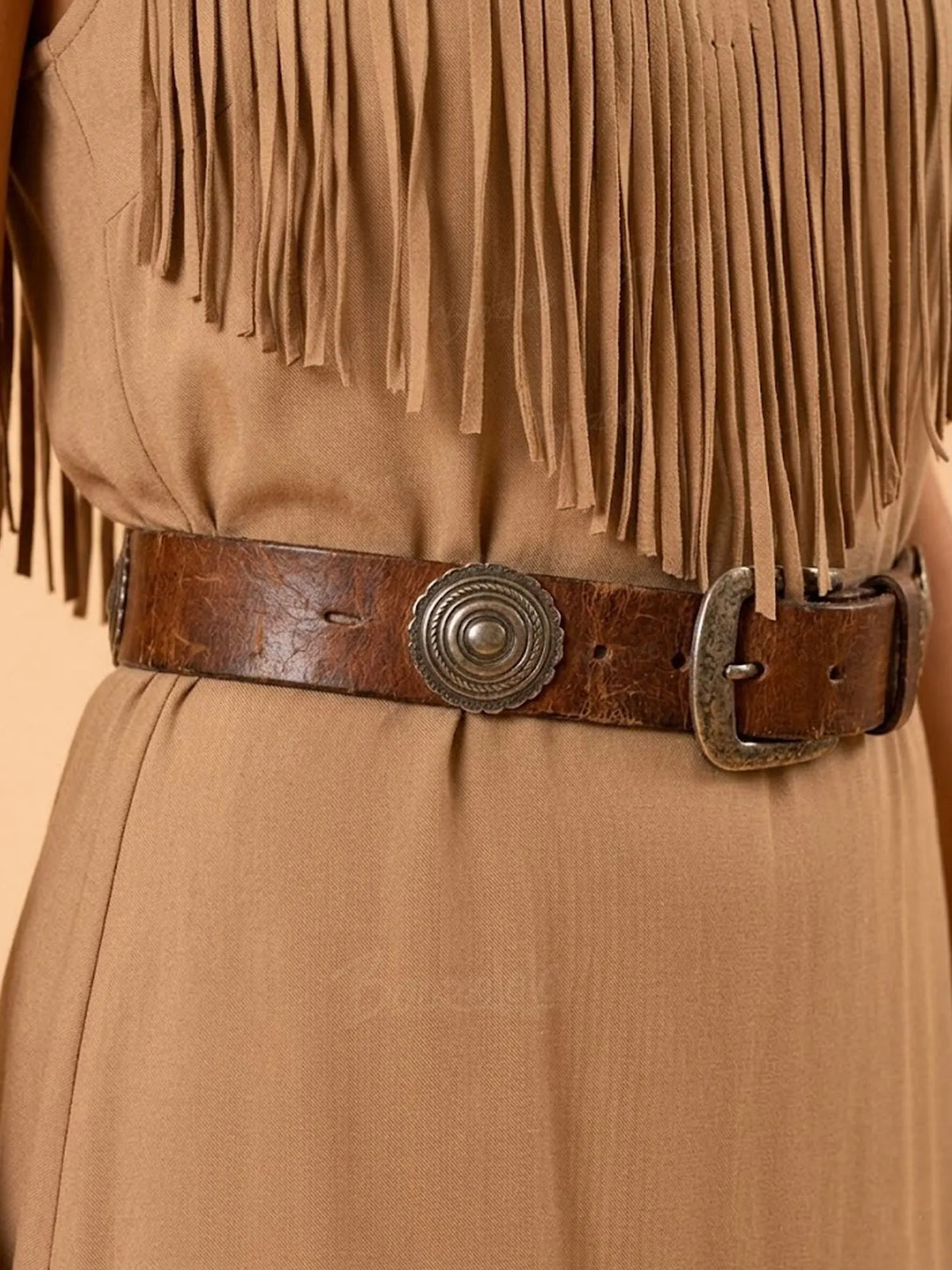 2026 S/S Desert Bloom — Camel V-Neck Fringe Cami Side-Slit Boho Maxi Dress