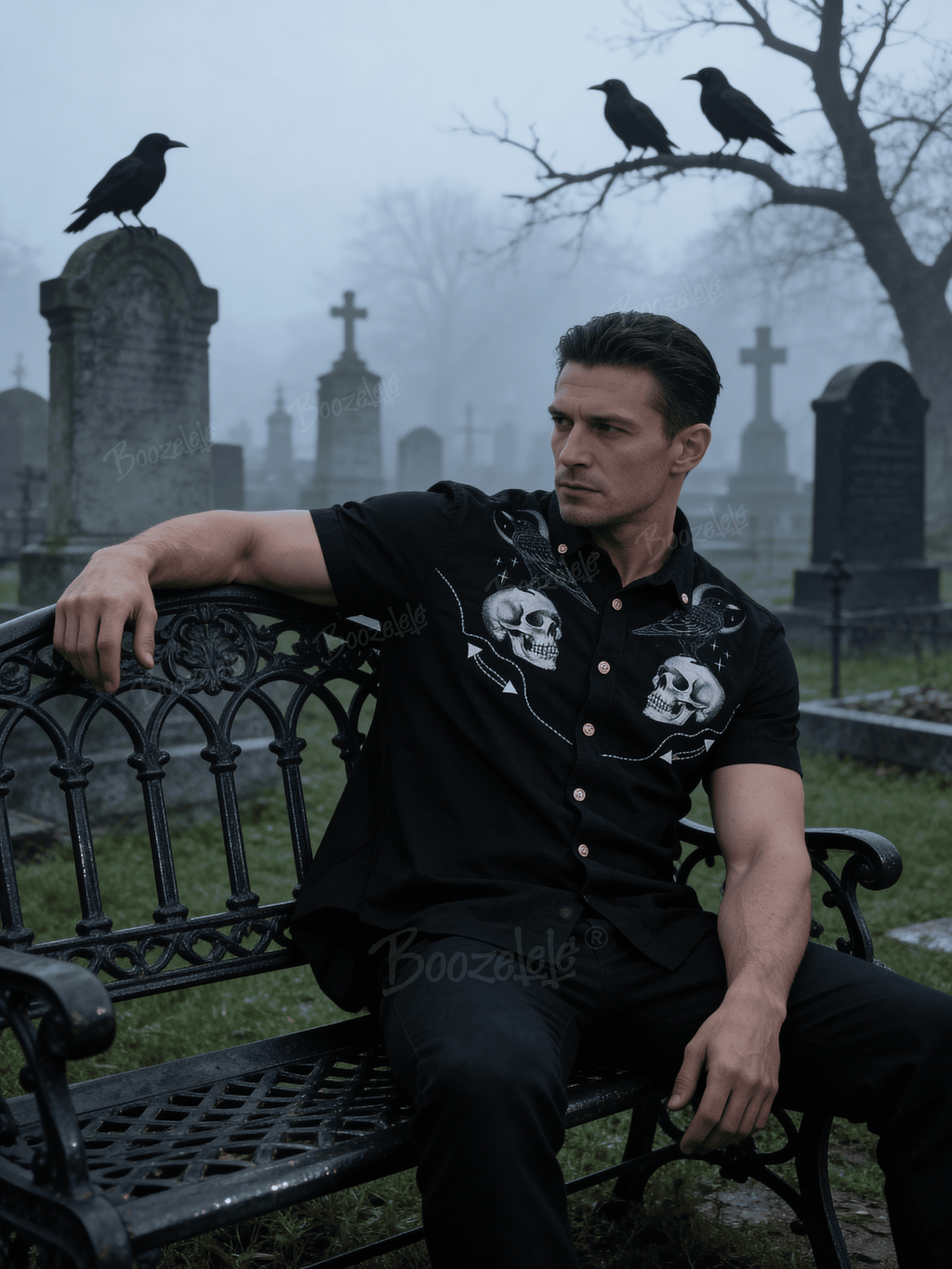[Clearance][Embroidery][Mystic Heart X Boozelele]Crow With Moon  - 100% Cotton Shirt