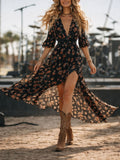 Women's Boho Western Floral Print High Low Maxi Dress