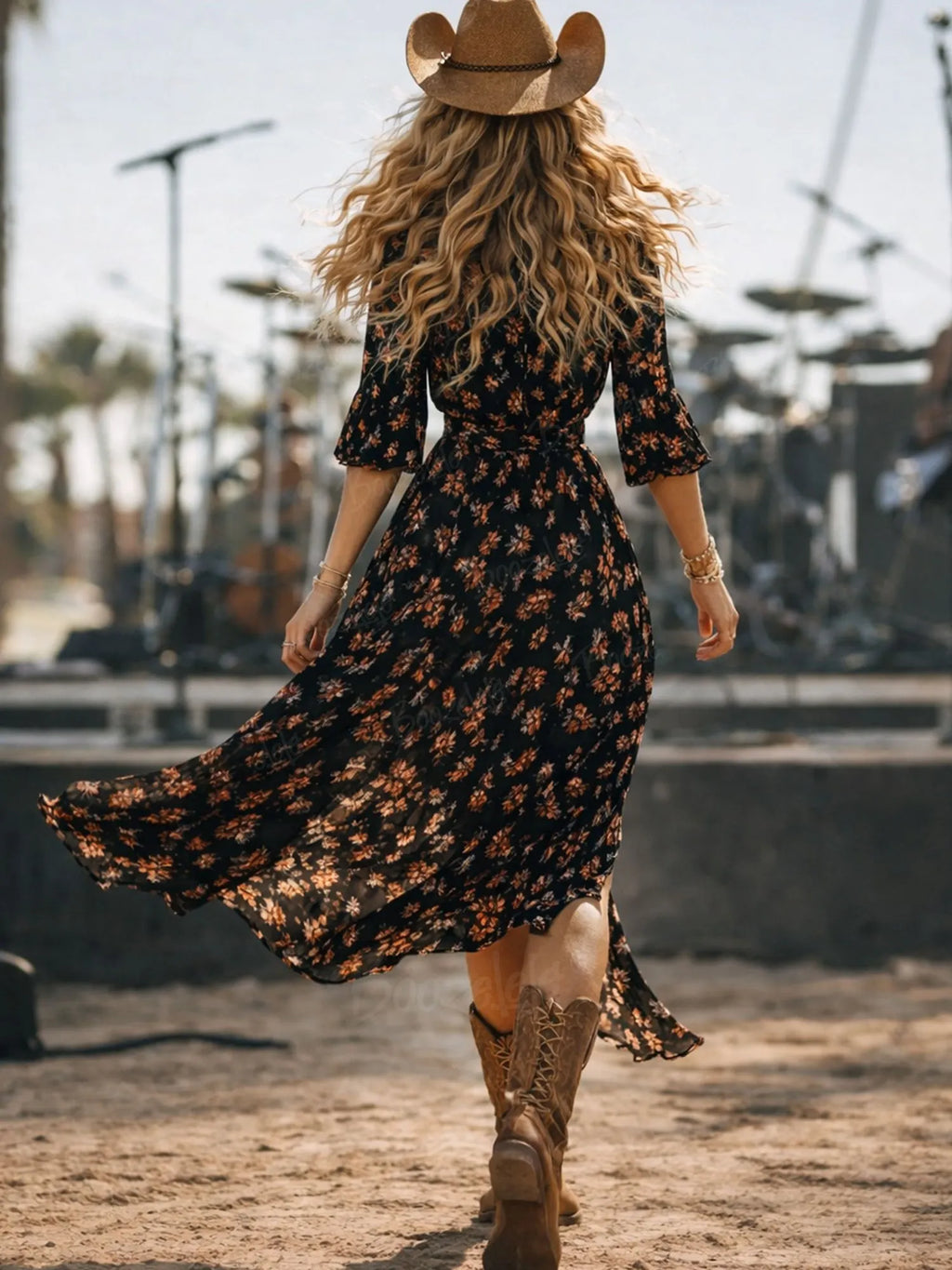 Women's Boho Western Floral Print High Low Maxi Dress