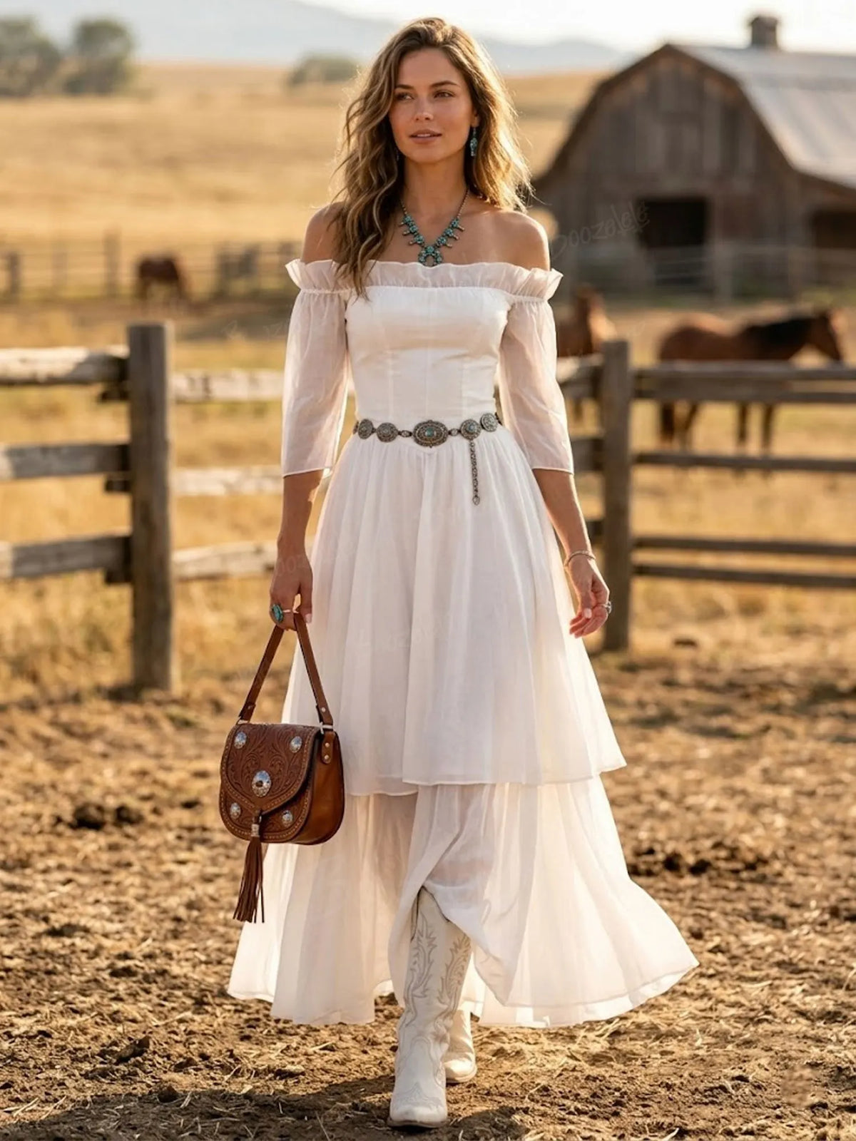 2026 S/S Romantic Muse — White Off-the-Shoulder Sheer Puff Sleeve Tiered Maxi Dress