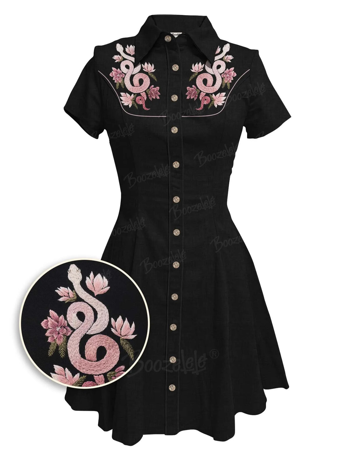 [Embroidery]Flower And Snake - 100% Cotton Dress