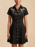 [Clearance][Embroidery]Retro Bird Moon Plant Totem  - 100% Cotton Dress